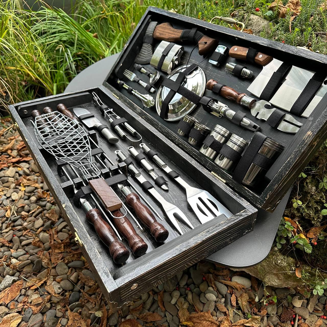 Набор шампуров максимальной комплектации в кейсе-столике для шашлыка - фото 4