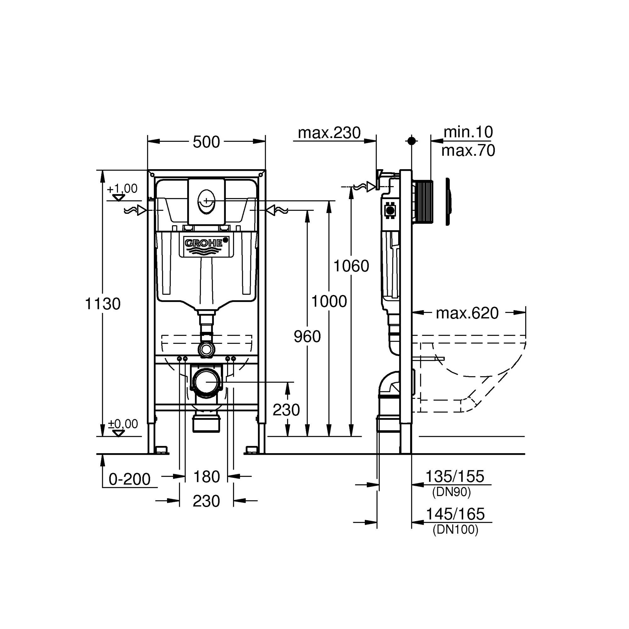 Инсталляционная система для унитаза Grohe Rapid SL 38721001 с кнопкой Хром (80086) - фото 2