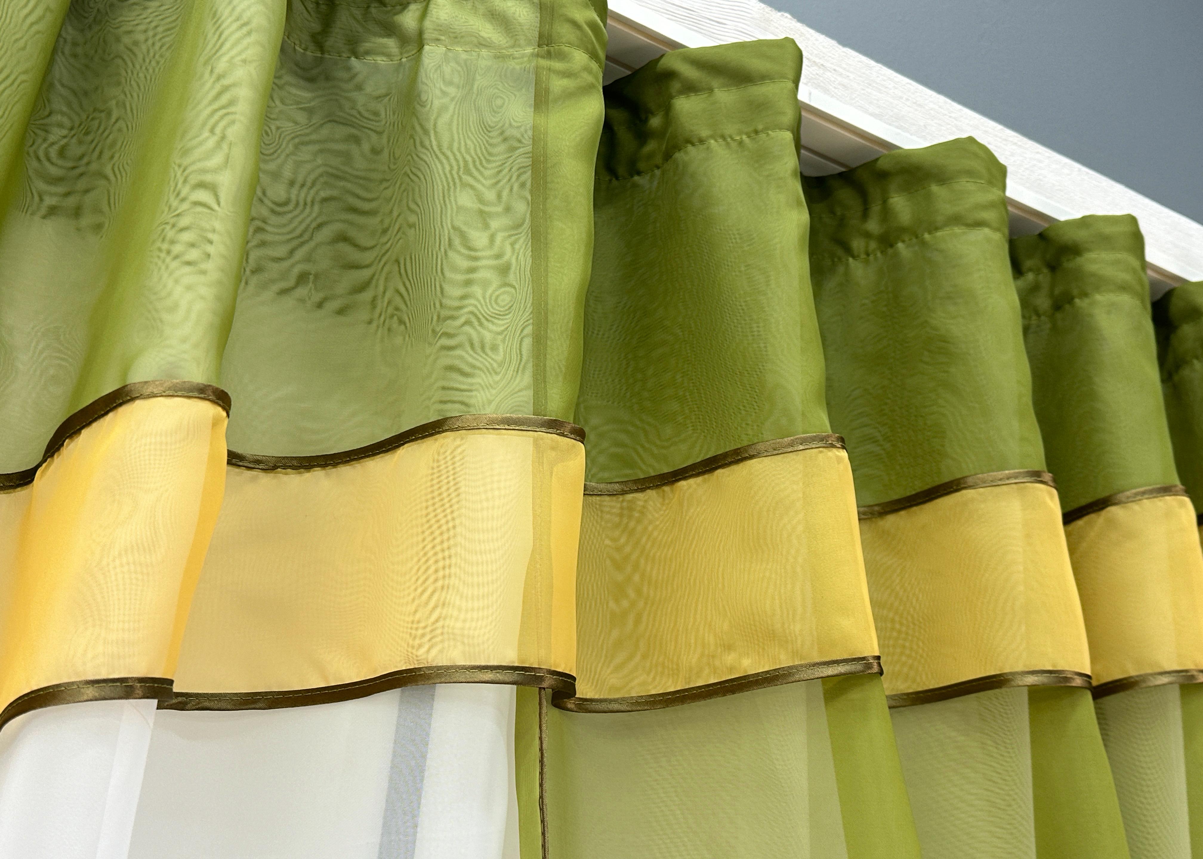 Фіранка кухонна VR-Textil № 018к штора та тюль з ламбрекеном 270х170 см Оливковий/Золотистий/Білий (50-662) - фото 4