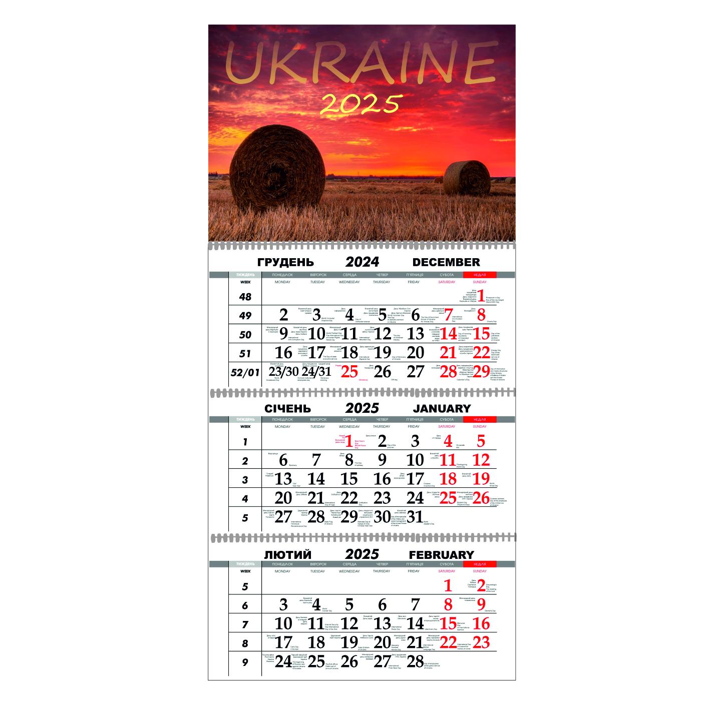Календарь настенный Украина цветущая на 2025 год квартальный (21393862)