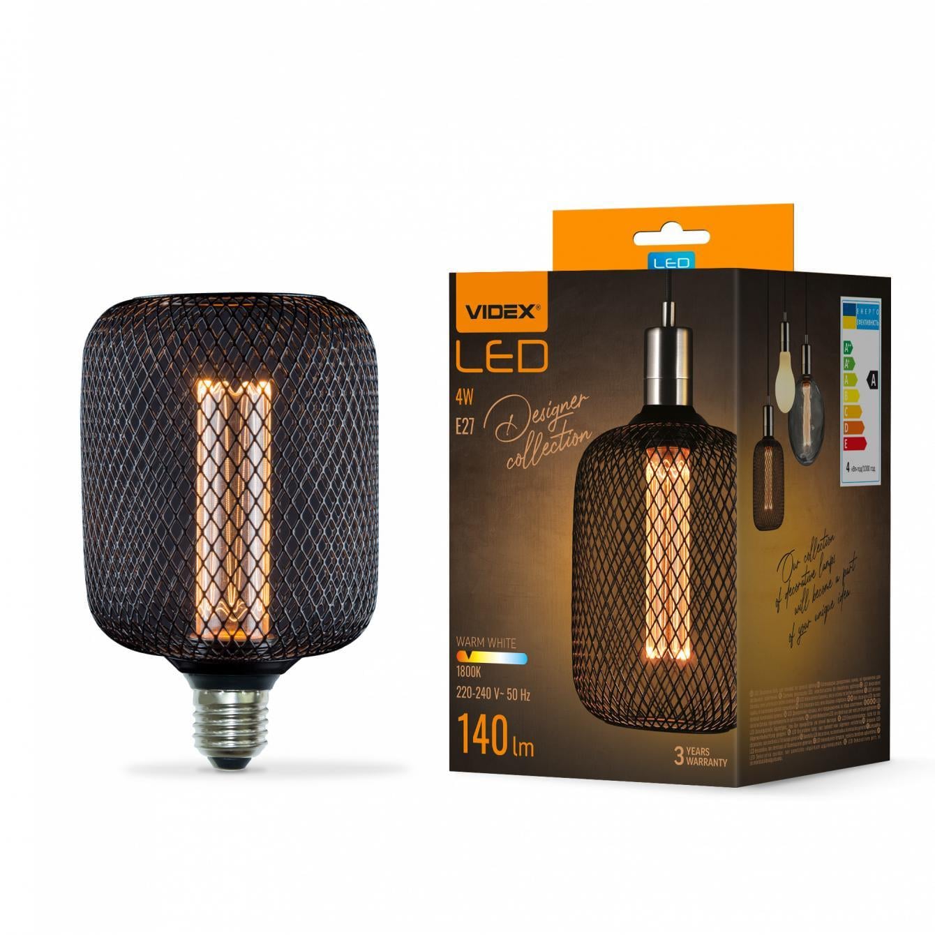 Лампа LED Videx Filament VL-DBMC100162 Chainmail style 4W E27 1800K Black (36813131)