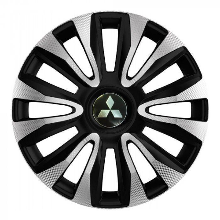 Колпаки для колес 4 Racing Avalon Carbon R13 с логотипом Mitsubishi 4 шт. Silver/Black
