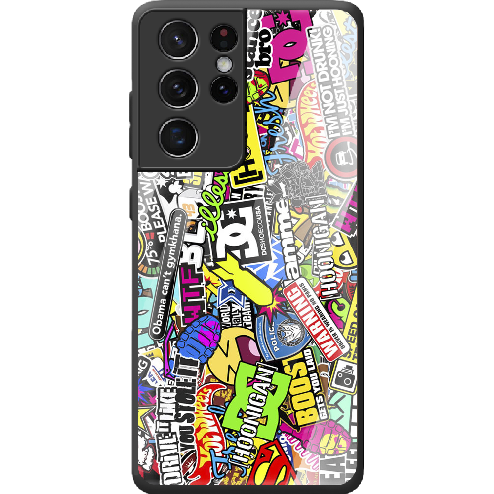 Чохол BoxFace Samsung G998 Galaxy S21 Ultra Multicolored Inscriptions Чорний силікон з склом (41719-up880-42231)