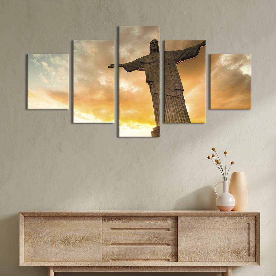 Модульная картина из 5 частей на холсте Статуя Христа-Искупителя на горе Корковаду 187x94 см (464-52)