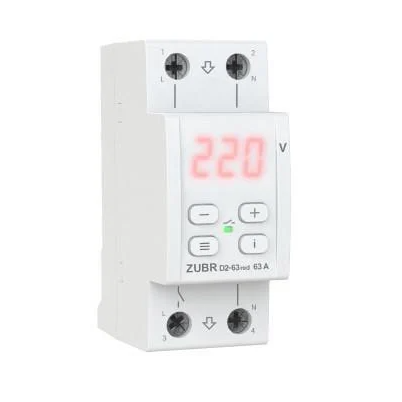 Реле напряжения ZUBR D2-63 red на 2 модуля однофазное на дин-рейку (2430229378)