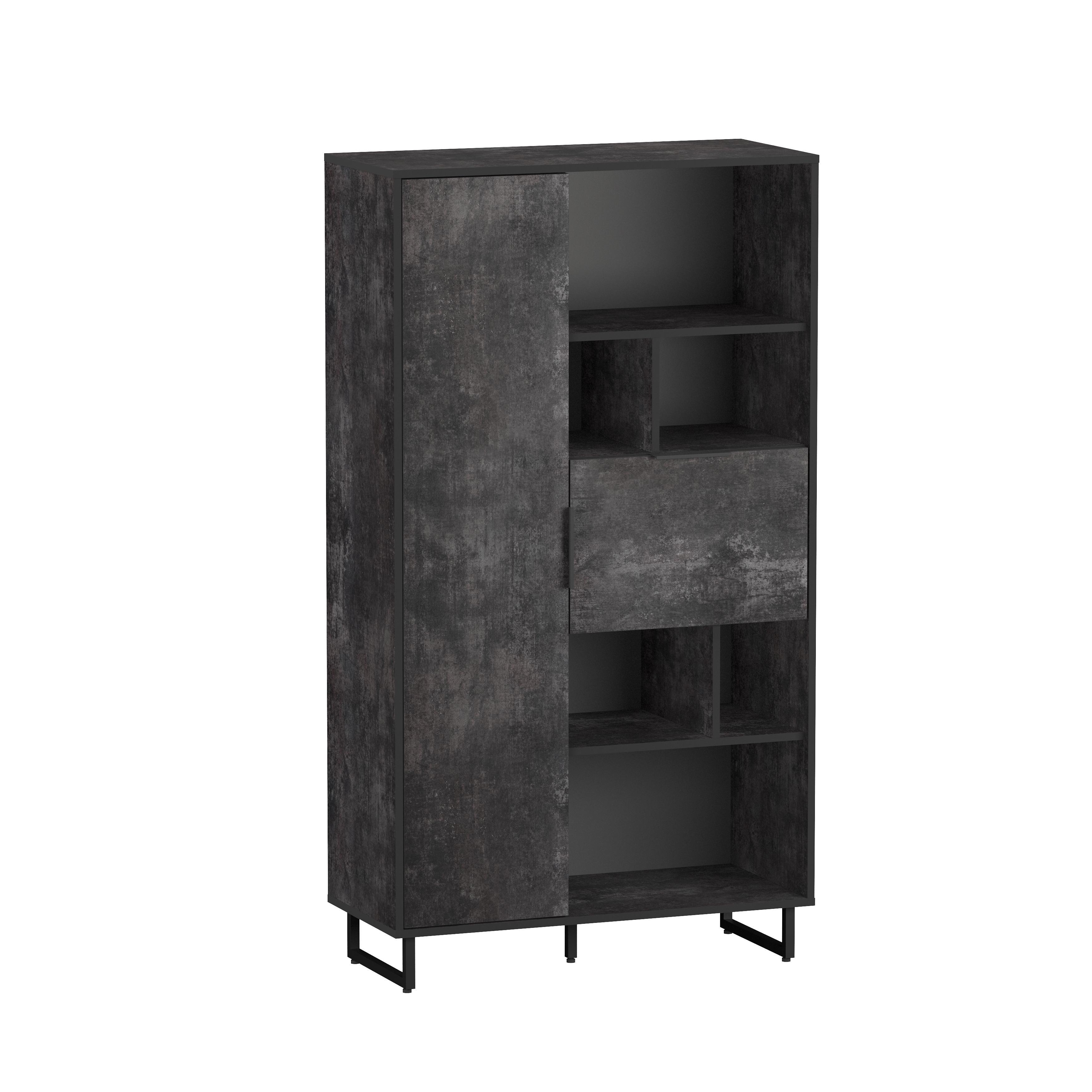 Стеллаж для книг и декора Moreli F-0006 на металлических ножках с двумя дверцами Бетон Темный (F-0006-dark)