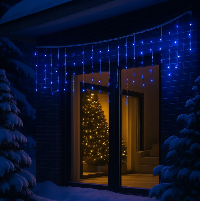 Гирлянда декоративная бахрома уличная 335 LED 20 м от сети белая нить Синий - фото 1