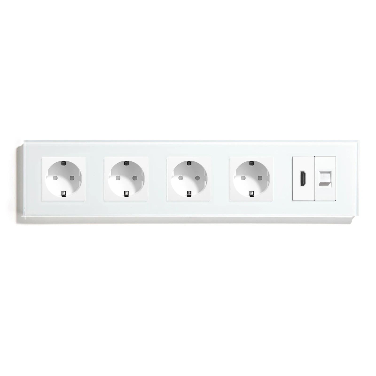 Розетка пятиместная LUXION с HDMI/интернет RJ-45 настенная стеклянная рамка Белый (LX-M5FHDMICAT6-WT)