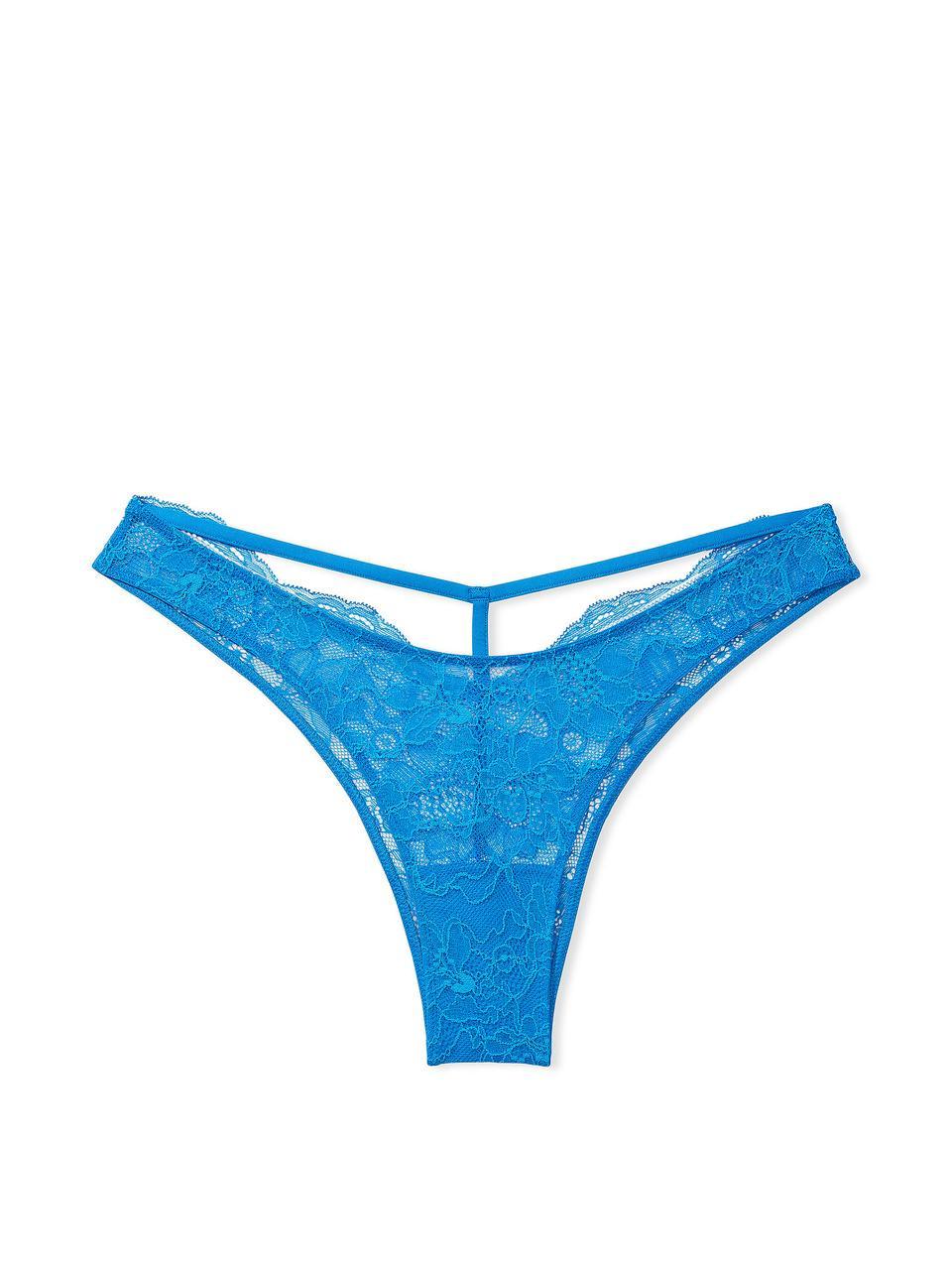 Труси жіночі Victoria's Secret Shine Strap Cut-Out Back Lace Brazilian M Синій (2179709737) - фото 4