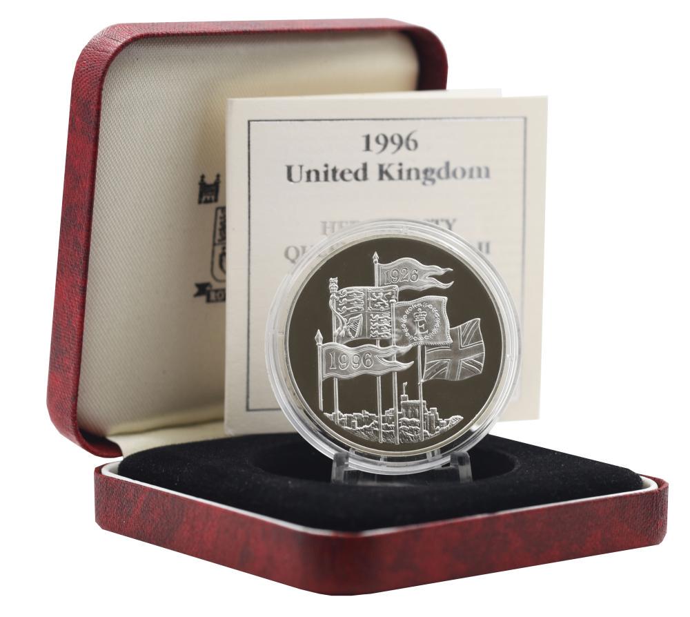 Колекційна монета Великобританія 5 фунтів 1996 срібло Proof 70 років королеві Єлизаветі II (М20984)