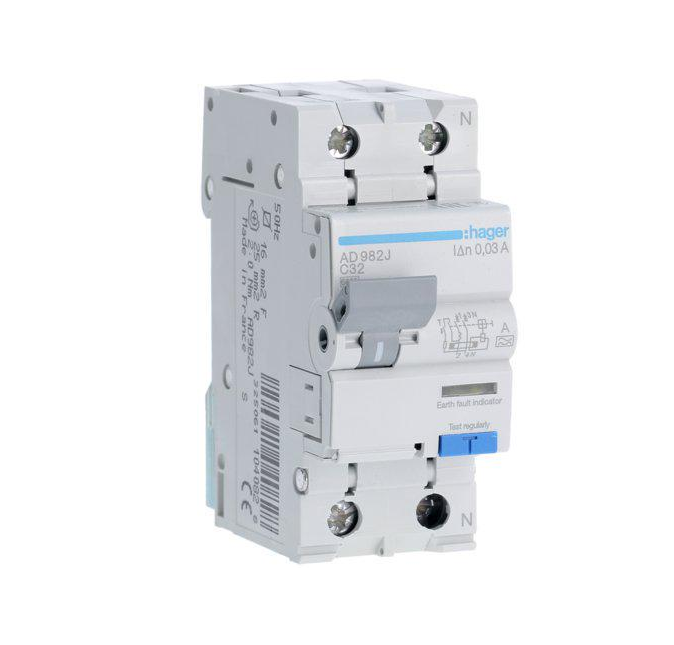 Выключатель дифференциальный автоматический Hager ADA985D 1P+N 6kA C-32A 30mA тип A (00000023939)