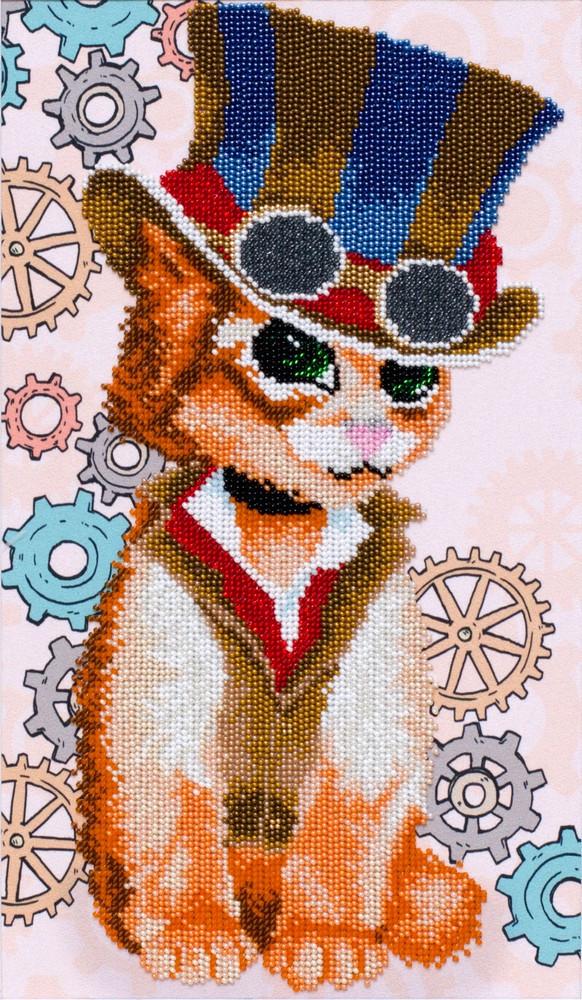 Вышивка бисером Стимпанк кот частичная выкладка 20х34 см (1518724968)