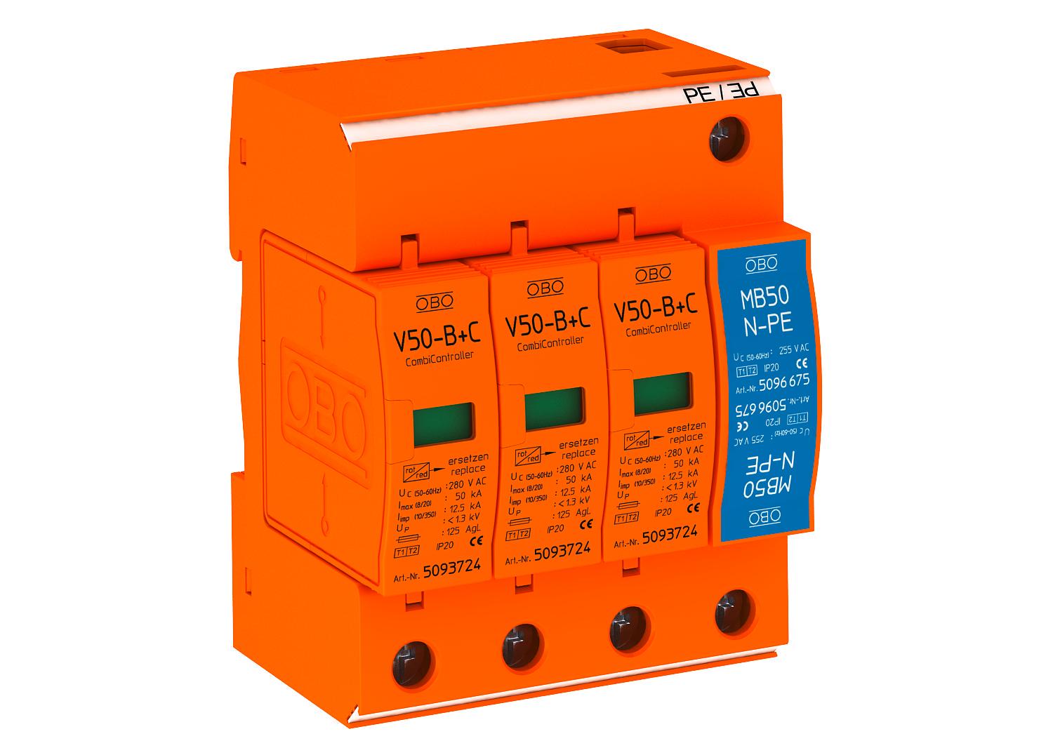 Ограничитель перенапряжения OBO bettermann V50-B+C 3+NPE 3P+N/PE 50кА 280 В класc 1+2 B+С (5093654)