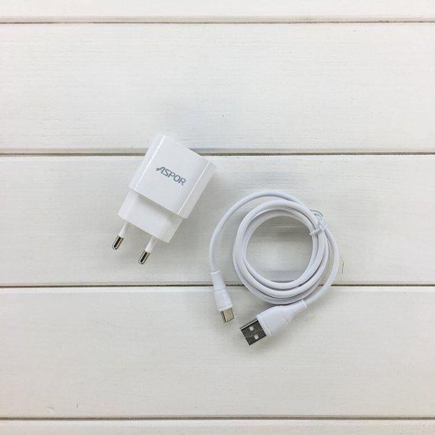 Зарядное устройство сетевое Aspor A818 Plus 2,4A iQ с USB-кабелем Type-C Белый (1858272811)