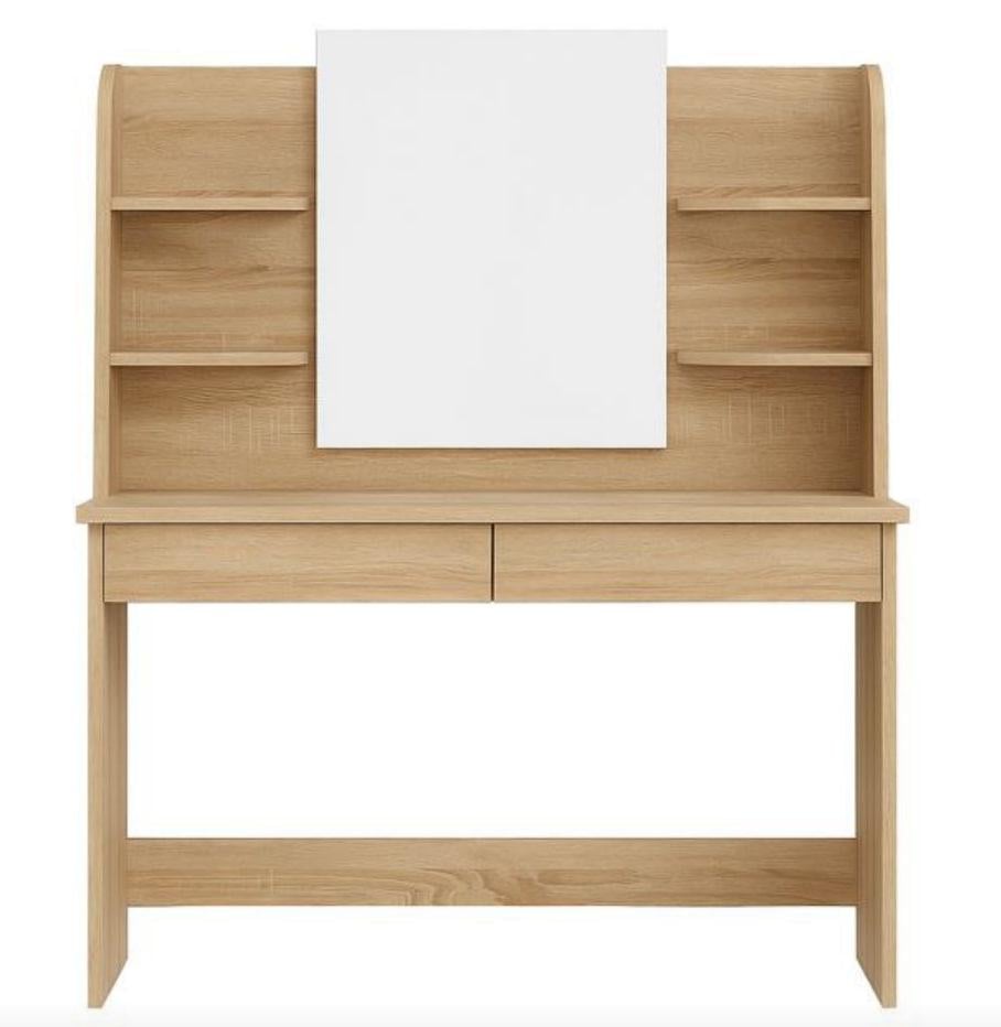 Туалетный стол для макияжа с двумя выдвижными ящиками с зеркалом и полочками из ДСП Дуб сонома (F-114D) - фото 1 Туалетный стол для макияжа с двумя выдвижными ящиками с зеркалом и полочками из ДСП Дуб сонома (F-114D) - фото 1