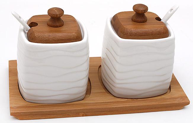 Набор сахарниц BonaDi на бамбуковой подставке 2 емкости