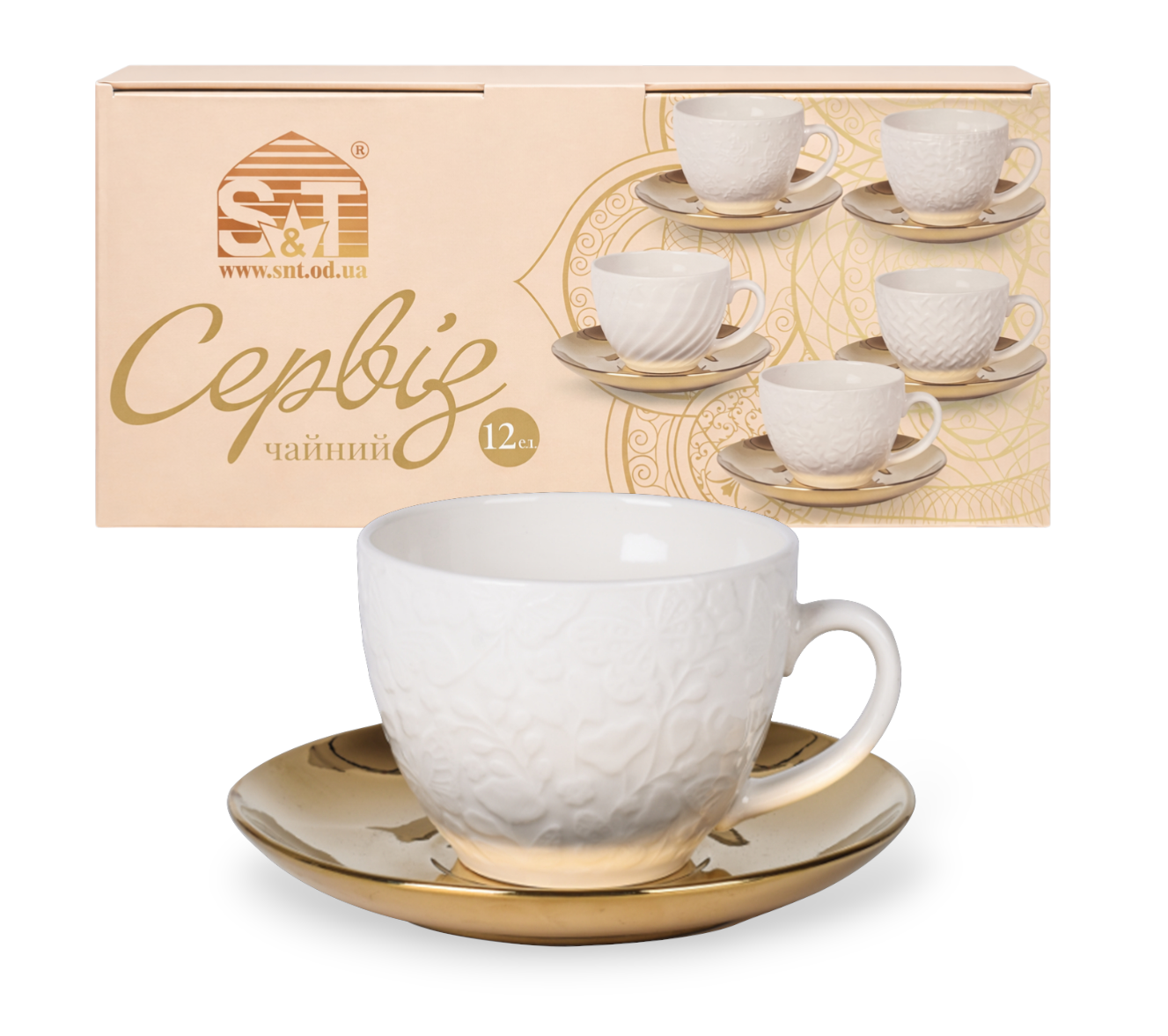 Чайный сервиз SNT на 6 персон 12 пр. 250 мл Белый с золотистым (04-001-005)