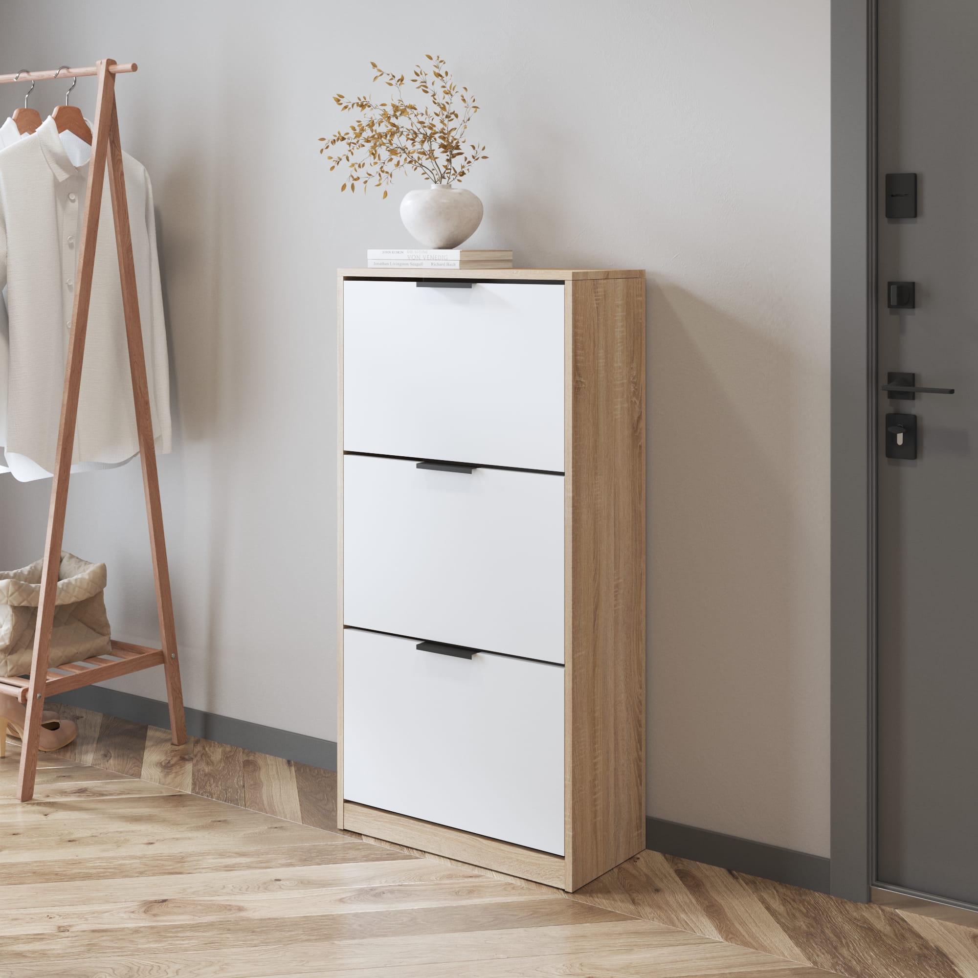 Тумба для обуви на 3 полки ЛДСП Дуб сонома/Белый (372275) Тумба для обуви на 3 полки ЛДСП Дуб сонома/Белый (372275)