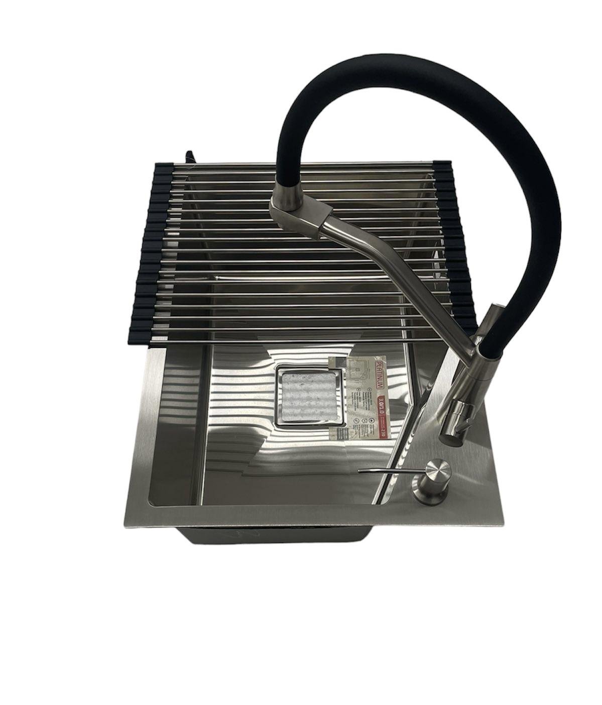 Мийка Platinum HANDMADE 58х43B і змішувач для кухні Kroner ESG03817BLK