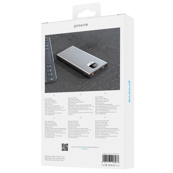 Повербанк Proove Guardian 3A Metal Grey QC+PD 2USB/Micro-USB/Type-С 10000 mAh 22,5W Сірий (PBG122210004) - фото 4