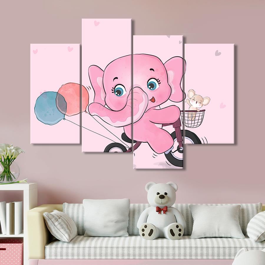 Картина в детскую комнату Слоник и мышка на маленьком велосипеде 149x106 см (A1374-4)