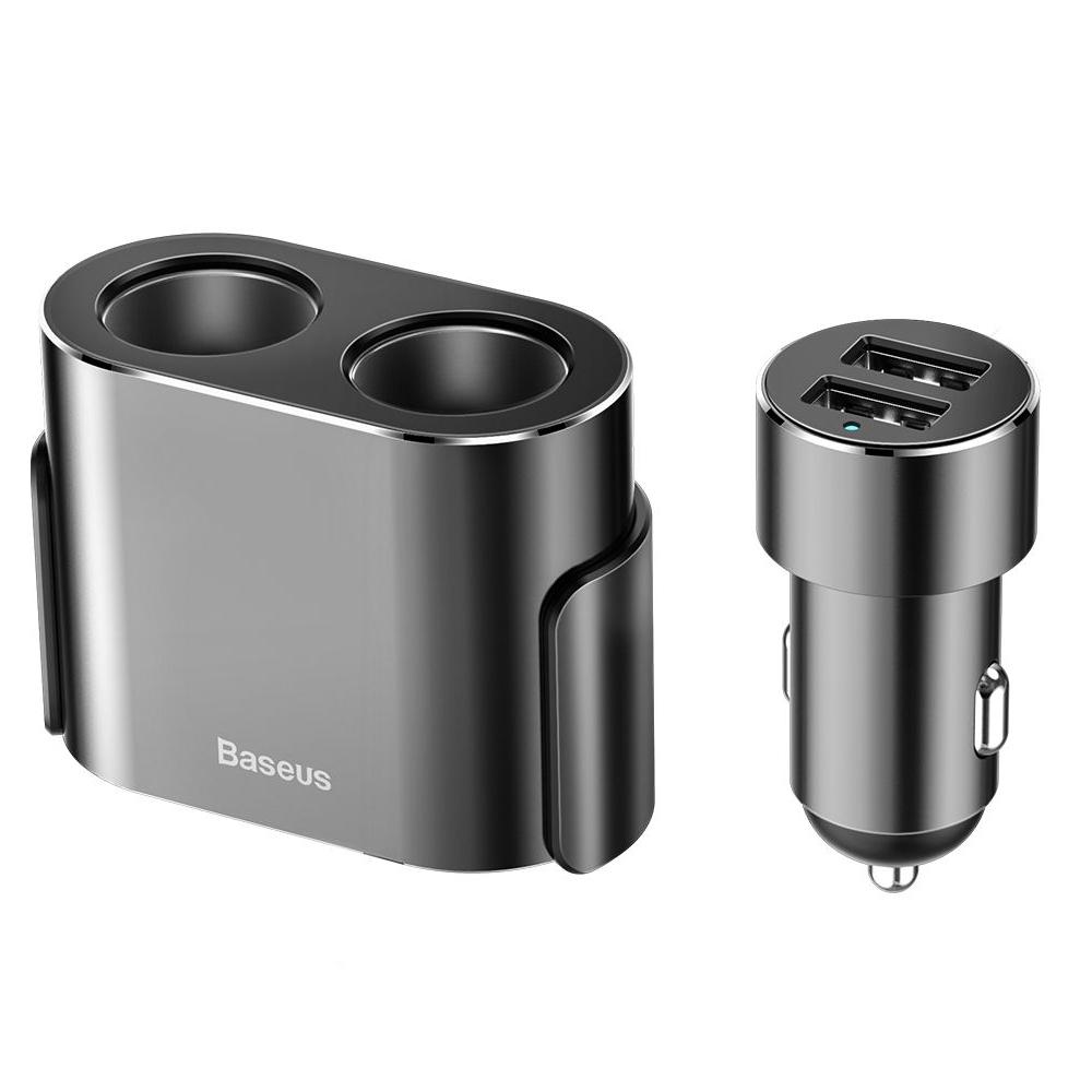 Зарядний пристрій автомобільний Baseus High Efficiency One to Two Cigarette Lighter Black (05944)