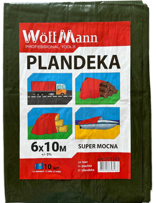 Тент WoffMann водостойкий PLANDEKA SUPER MOCNA плотность 110 г/м² 6х10 м Зеленый