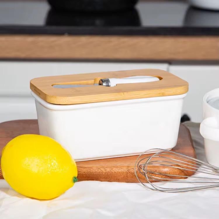 Масленка керамическая для масла с крышкой и ножом 650 мл