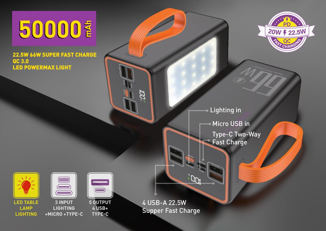 Повербанк Y-Kryptone GT-52 LED Light 50000 mAh QC3.0 22,5W 66W Super Fast Charge White (YK-GT52L-WH) - фото 2 Повербанк Y-Kryptone GT-52 LED Light 50000 mAh QC3.0 22,5W 66W Super Fast Charge White (YK-GT52L-WH) - фото 2