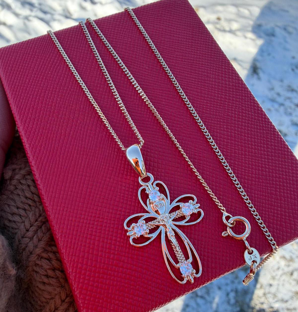 Набор украшений Xuping цепочка плетение панцирное 55 см 2 мм/крестик с камешками 3 см 18к 585п Золотой (82-060)