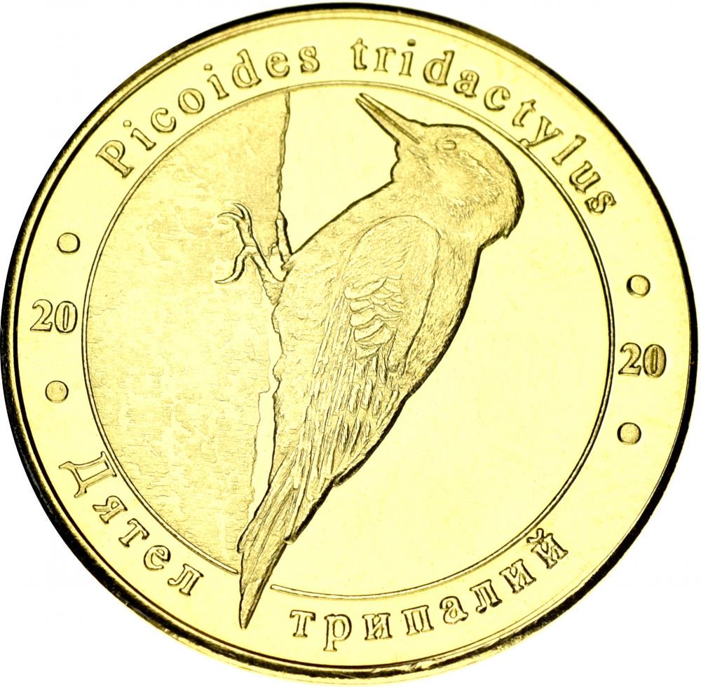 Коллекционная монета Украина 1 злотник 2020 Красная книга Украины Птица Дятел UNC