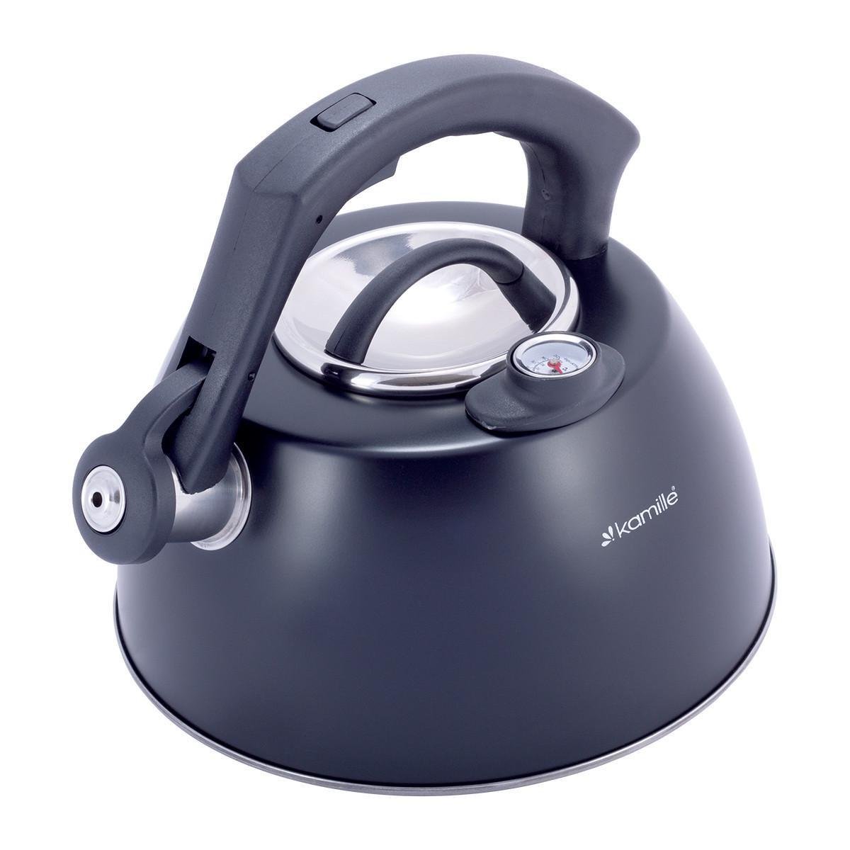 Чайник Kamille Vizo из нержавеющей стали со свистком и термометром и нейлоновой ручкой для индукции 3 л