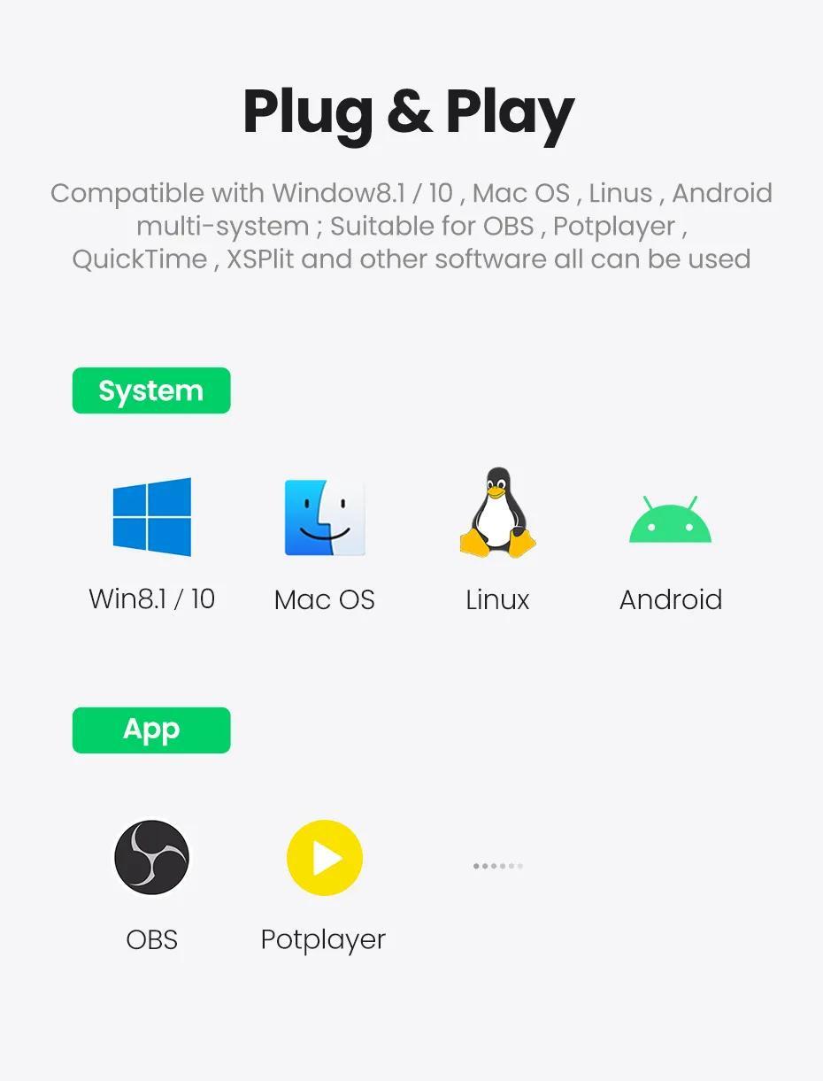 Карта видеозахвата UGREEN Type-C/USB-HDMI 4K режимы Черный (40189) - фото 12