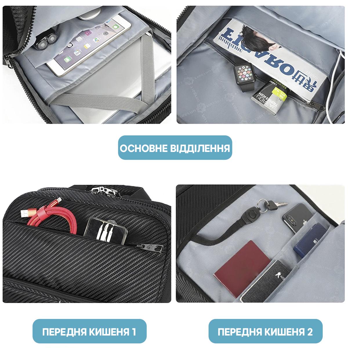 Міський рюкзак для ноутбука Tigernu T-B3899 15,6" з USB 21 л Чорний під карбон (TGN-T-B3899-5039) - фото 8 Міський рюкзак для ноутбука Tigernu T-B3899 15,6" з USB 21 л Чорний під карбон (TGN-T-B3899-5039) - фото 8