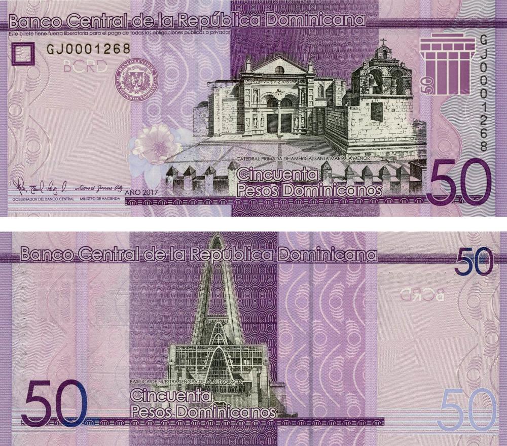 Коллекционная банкнота Доминикана 50 песо 2017 2019 UNC P189 (Б12736)
