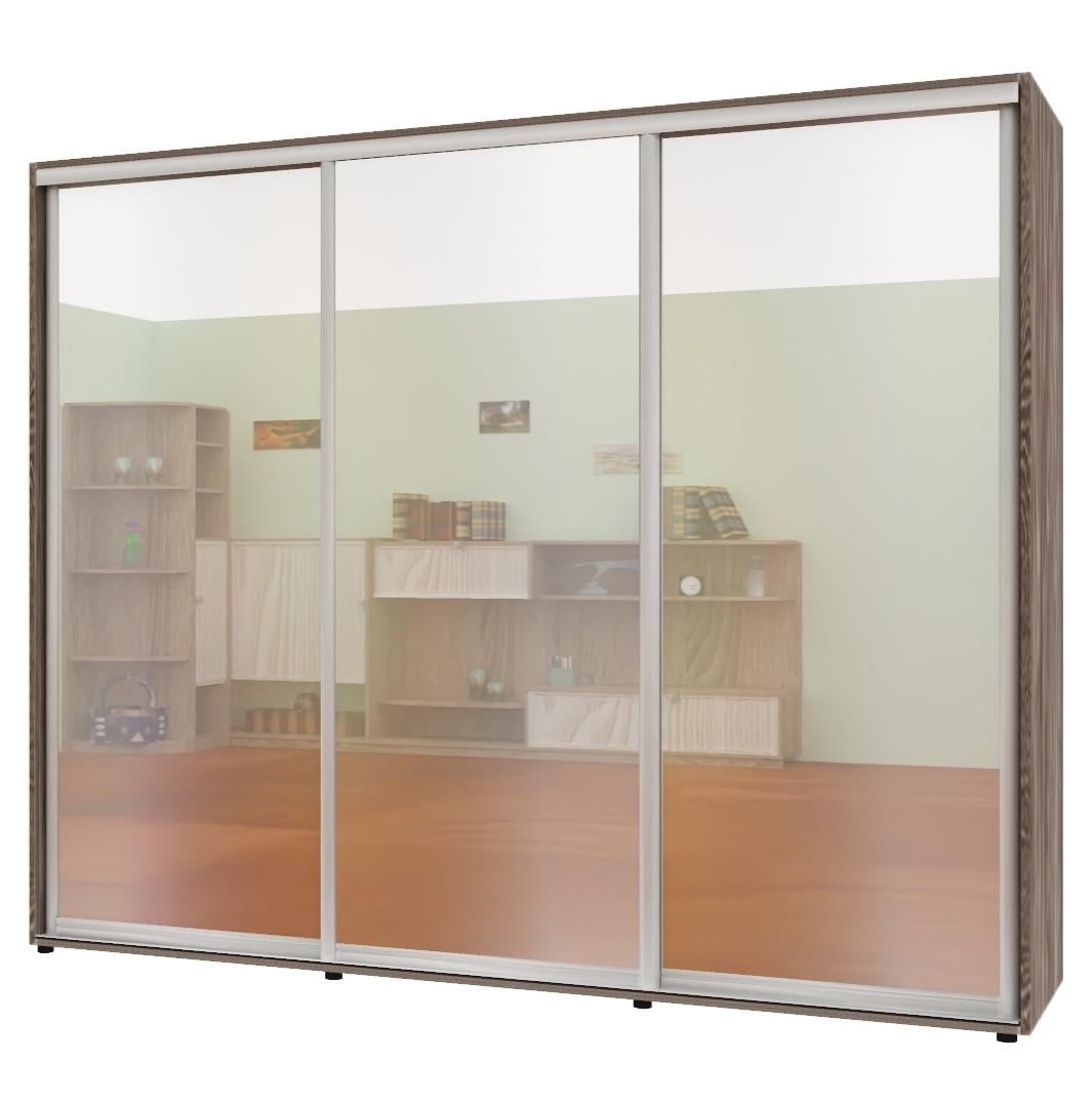 Шкаф-купе трехдверный Комфорт Мебель Зеркало Стандарт 270х60х210 см Трюфель