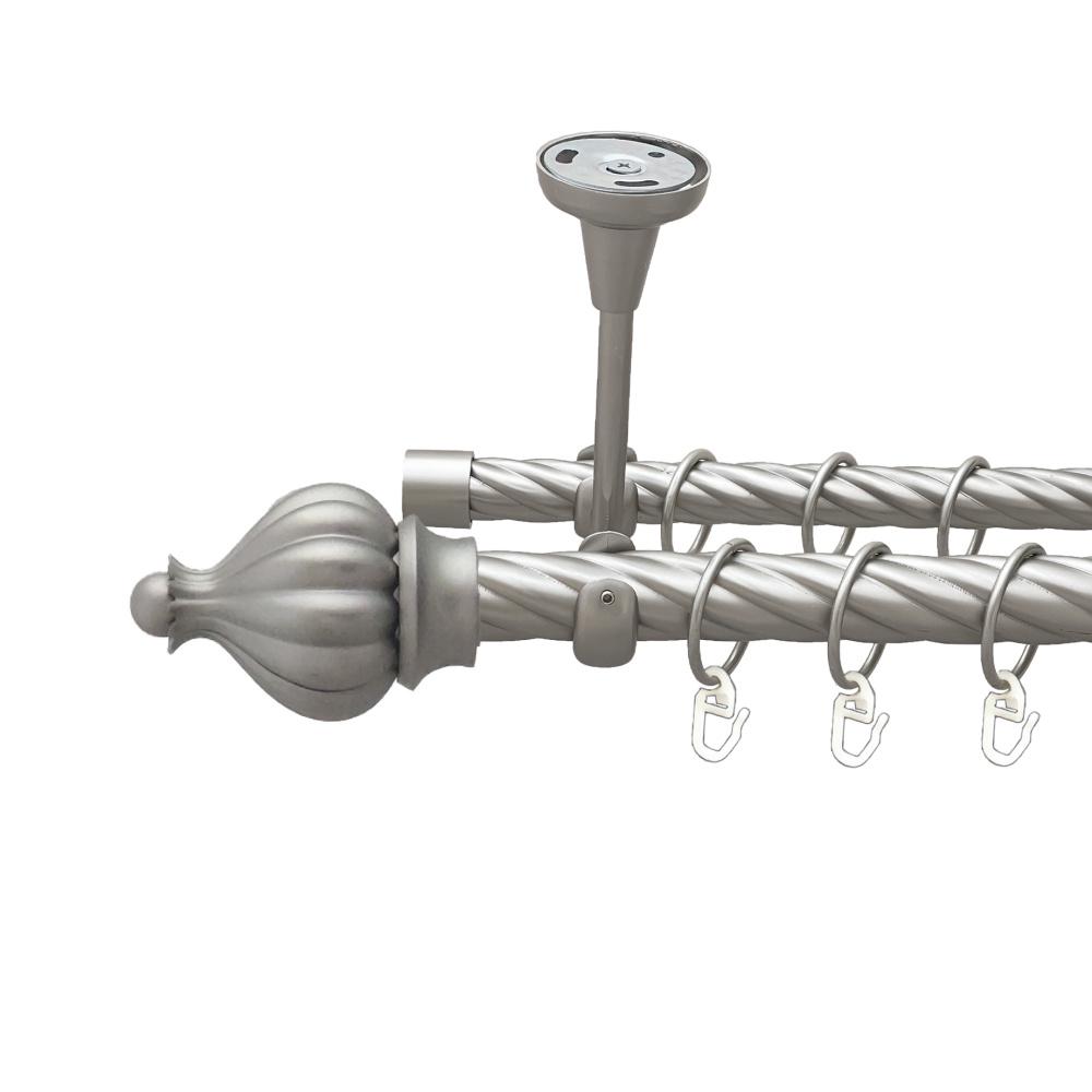 Карниз Orvit Таджа металевий дворядний відкритий до стелі скручена труба кільце металеве 25/19 мм 200 см Сатин (00-00024267)