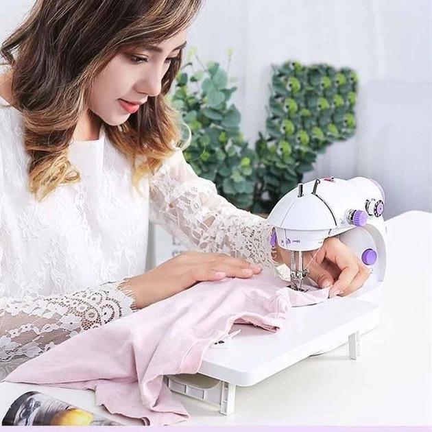 Швейна машинка Mini Sewing SM202A з педаллю та дошкою портативна від мережі/батарейок 4x AA (2134437025) - фото 7