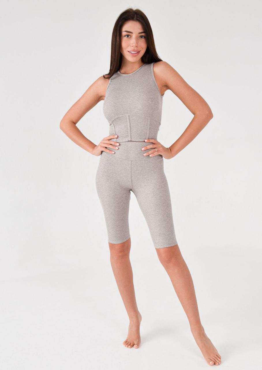 Шорти-велосипедки жіночі Leinle в рубчик з високою посадкою M Бежевий (1265/46004) - фото 3