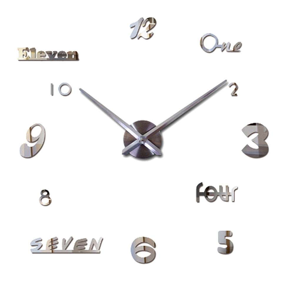 Часы настенные объемные DIY со словами и цифрами до 120 см Серебристый (4960)