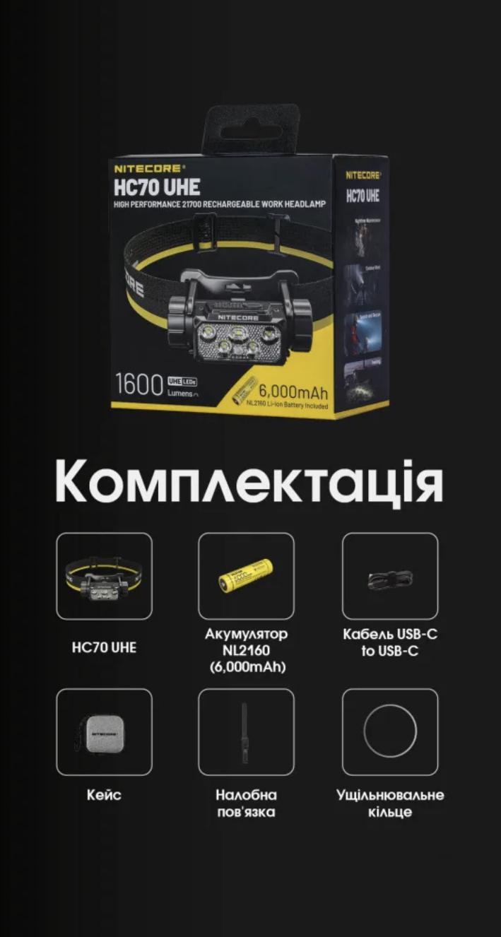 Ліхтар налобний Nitecore HC70 UHE USB Type-C (28436326) - фото 7 Ліхтар налобний Nitecore HC70 UHE USB Type-C (28436326) - фото 7