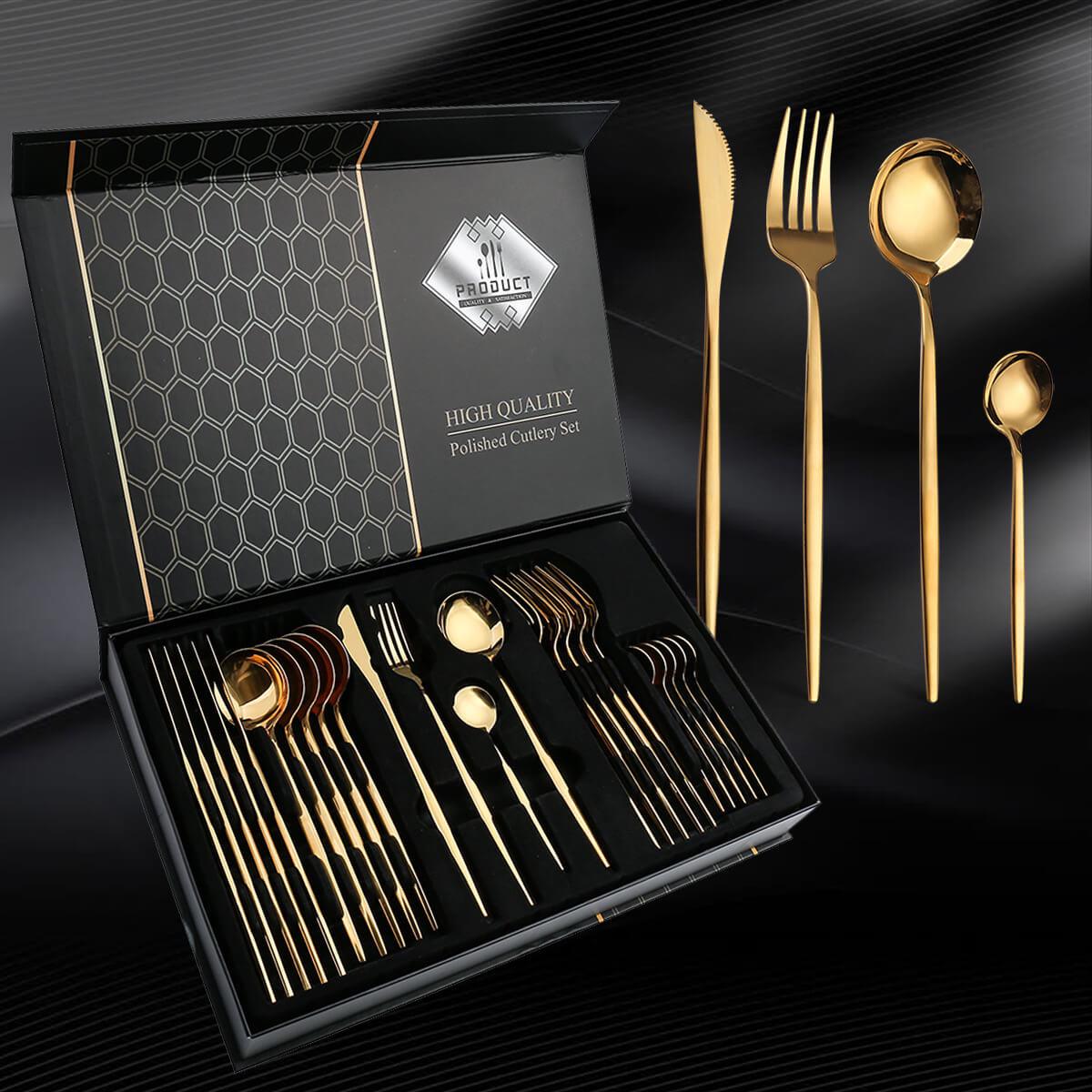 Набор столовых приборов 24 предмета Золотой/Черный (29164483) - фото 2