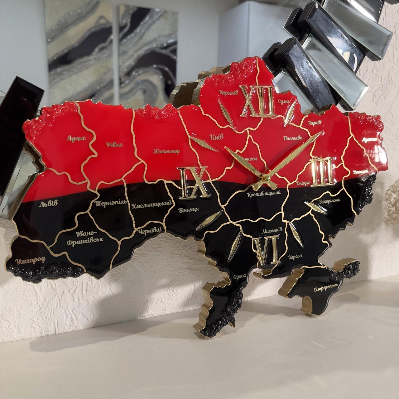 Годинник настінний з епоксидної смоли Карта України 130x83 см