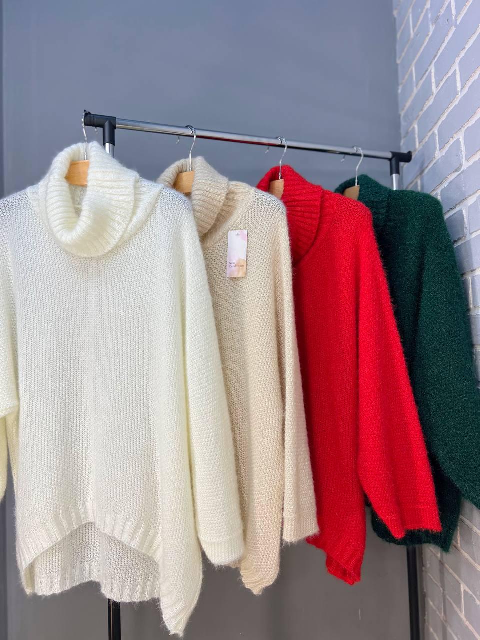 Светр жіночий MY FASHION 3267 павутинка оверсайз широкий комір хомут подовжений р. 44-48 Білий (3116) - фото 10