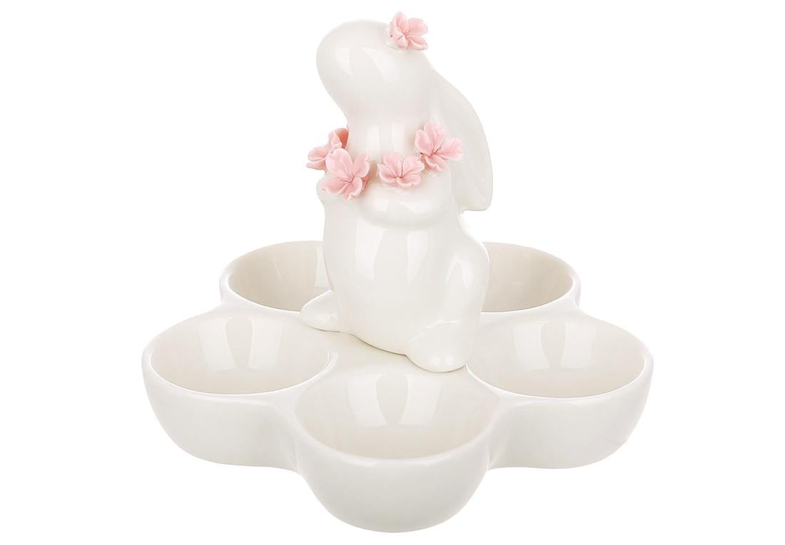 Подставка для 5-ти яиц Bona Di Зайчик с цветами фарфоровая 14х14х12,2 см (727-723)