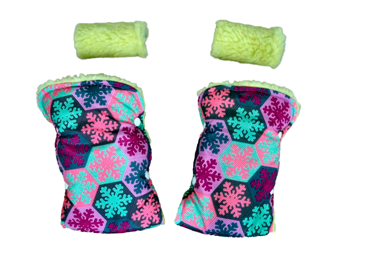 Муфта и перчатки для коляски/санок меховые Бирюзовый/Розовый (63-75-61)