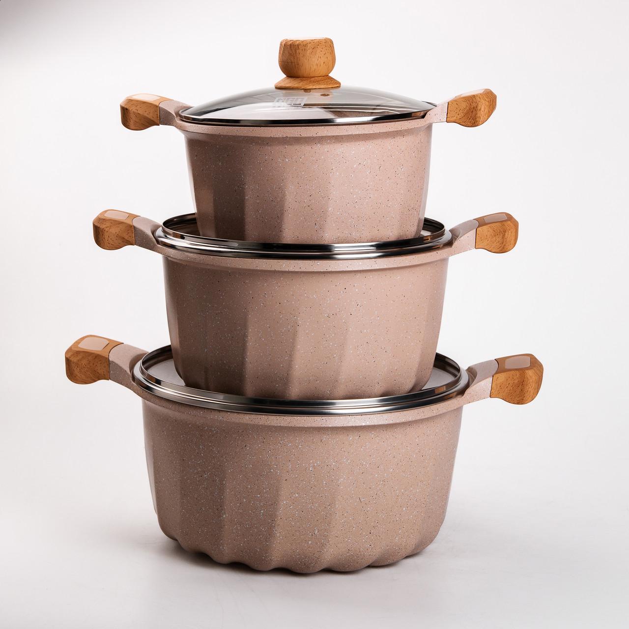 Набор MGC из трех кастрюль и сковородок с крышками 24/28/32 см толстодонное алюминиевое дно - фото 5