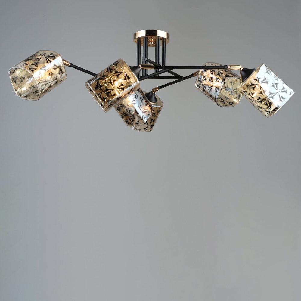 Люстра потолочная Lighthouse SRS-19593/6 BK/FGD с узором Черный/Золотой/Янтарный