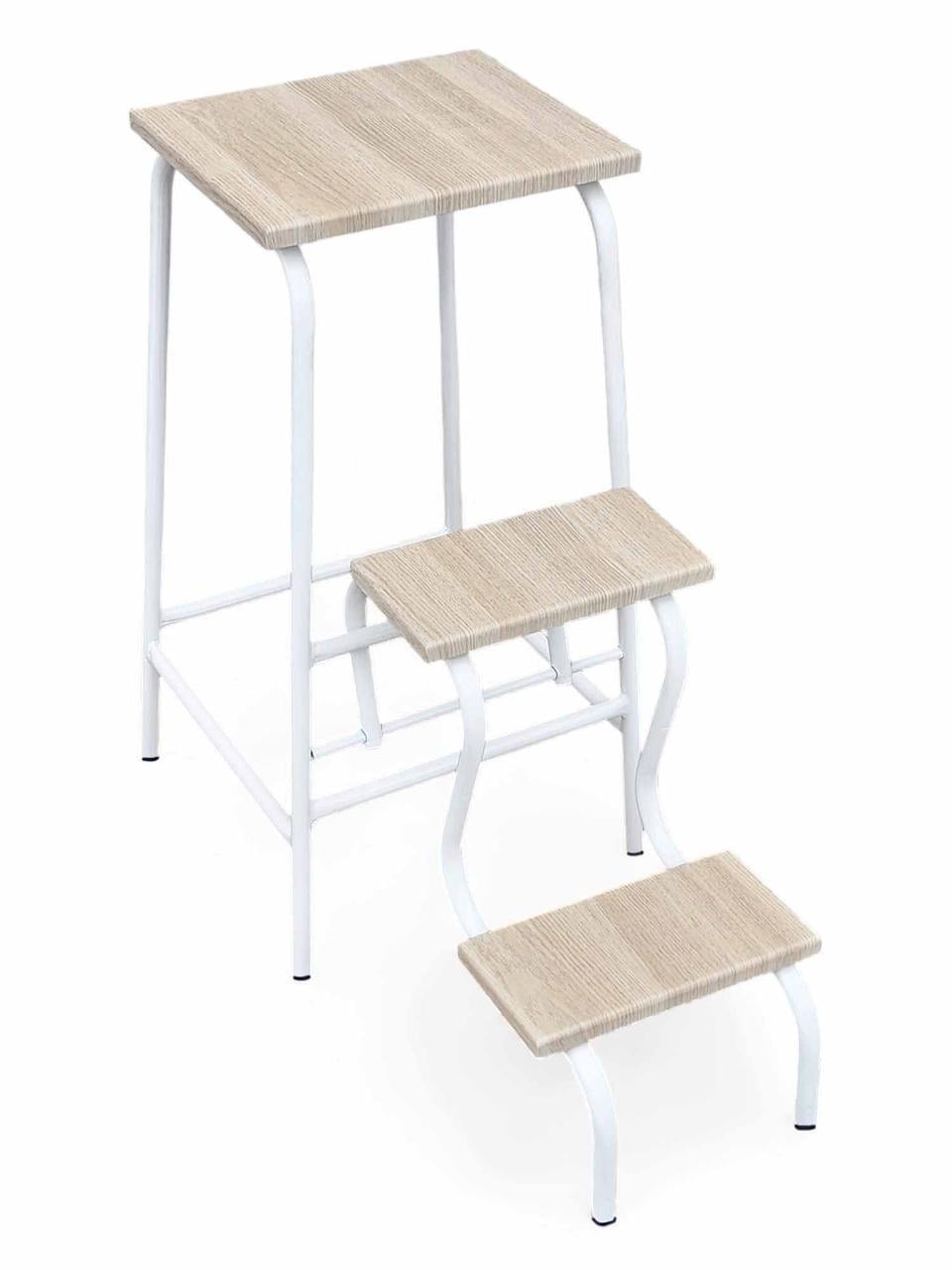 Табурет-стремянка на три ступени Белый/Дуб молочный