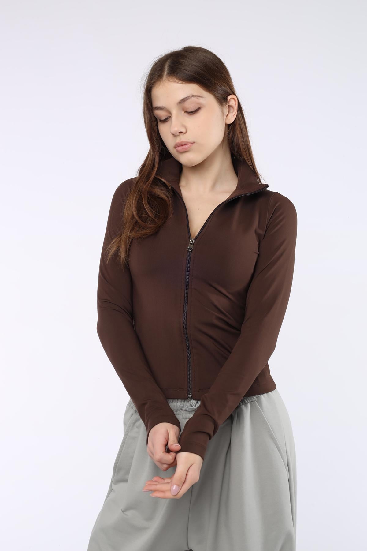 Толстовка на блискавці жіноча Yuki ЦБ-00293548 р. 40 Темно-коричневий (SKT001309841)
